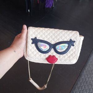 Charming Charlie Off White Quilted Face Crossbody Bag